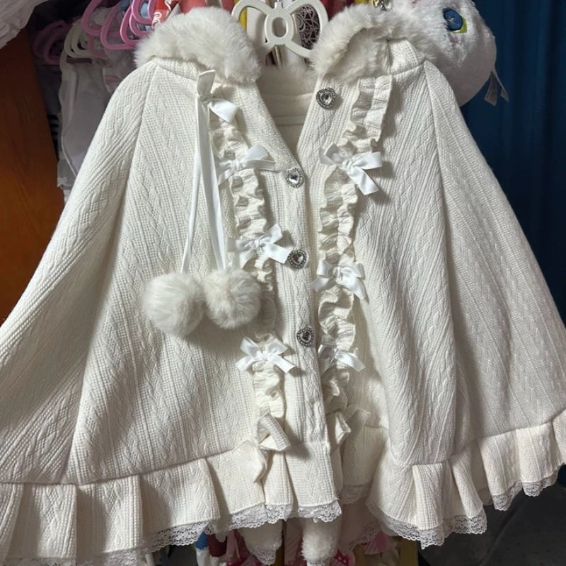 Hooded Bow Ruffle Cape for Layering over Outfits