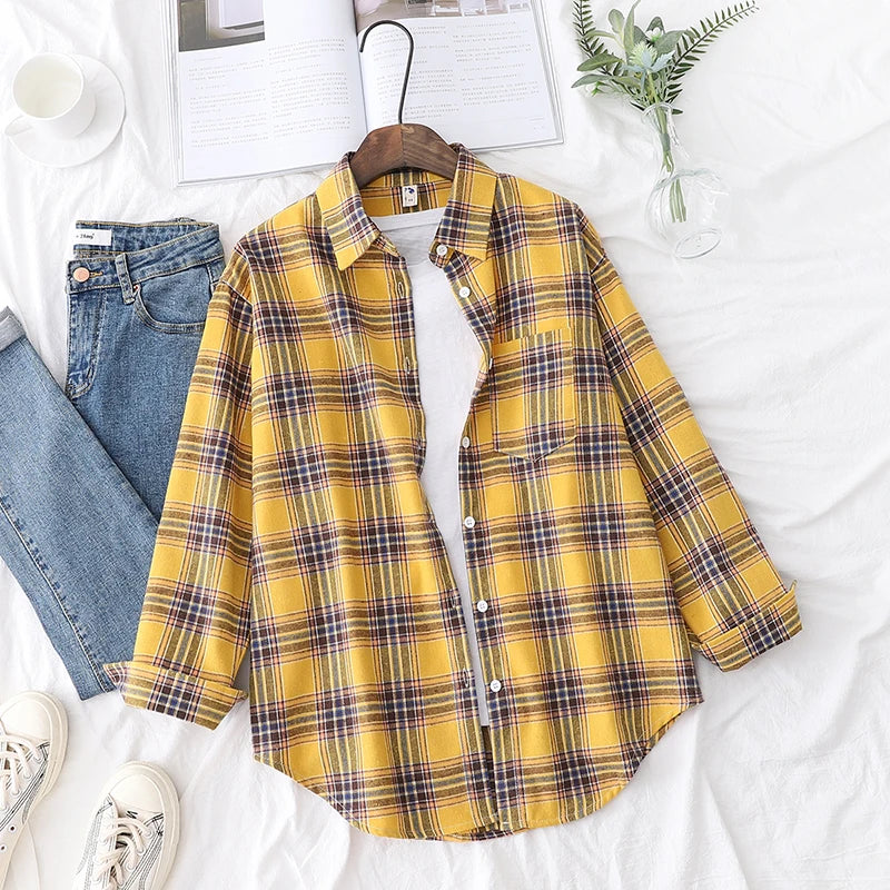 Women's Checked Collared Long Sleeve Shirt