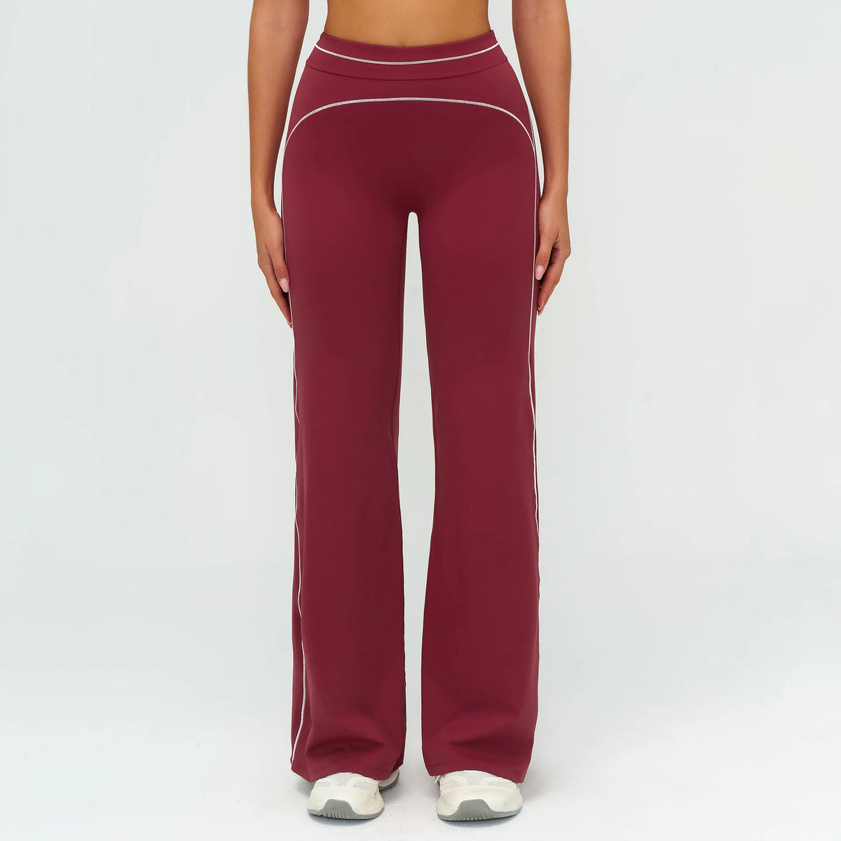 Women's High Waist Flared Workout Pants with Curved Contrast Seam Details