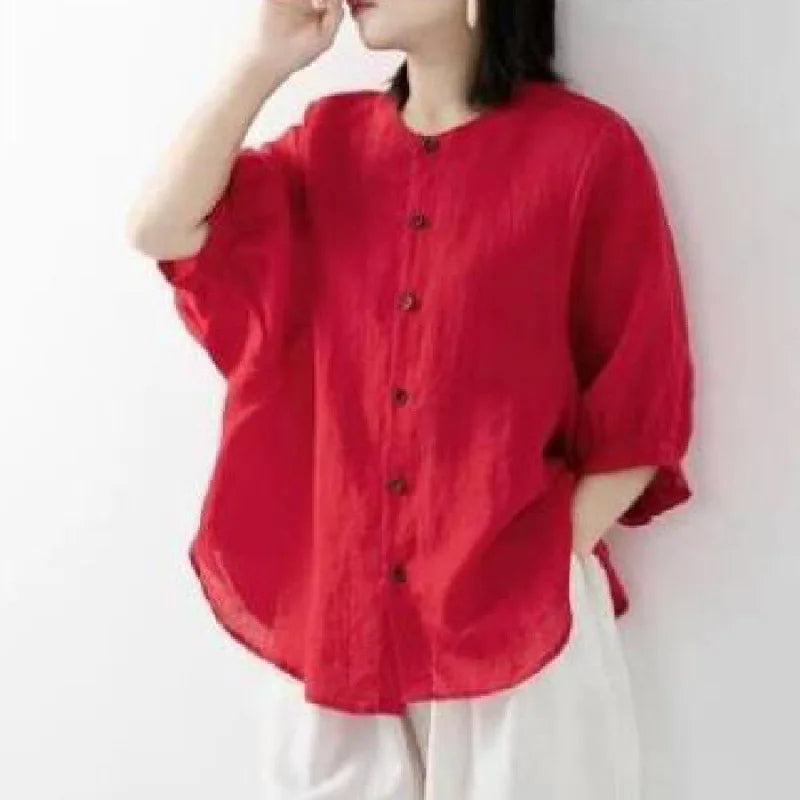 Women's Stand Collar Gathered Sleeve Loose Shirt