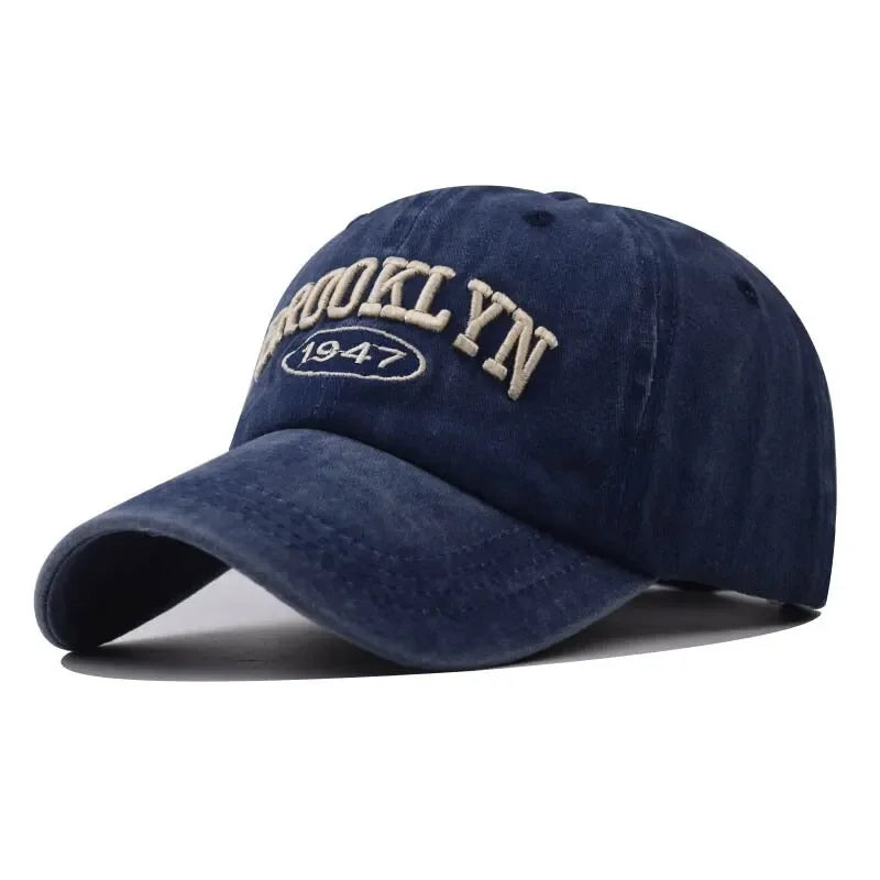Letter Embroidered Washed Look Baseball Cap with Adjustable Back