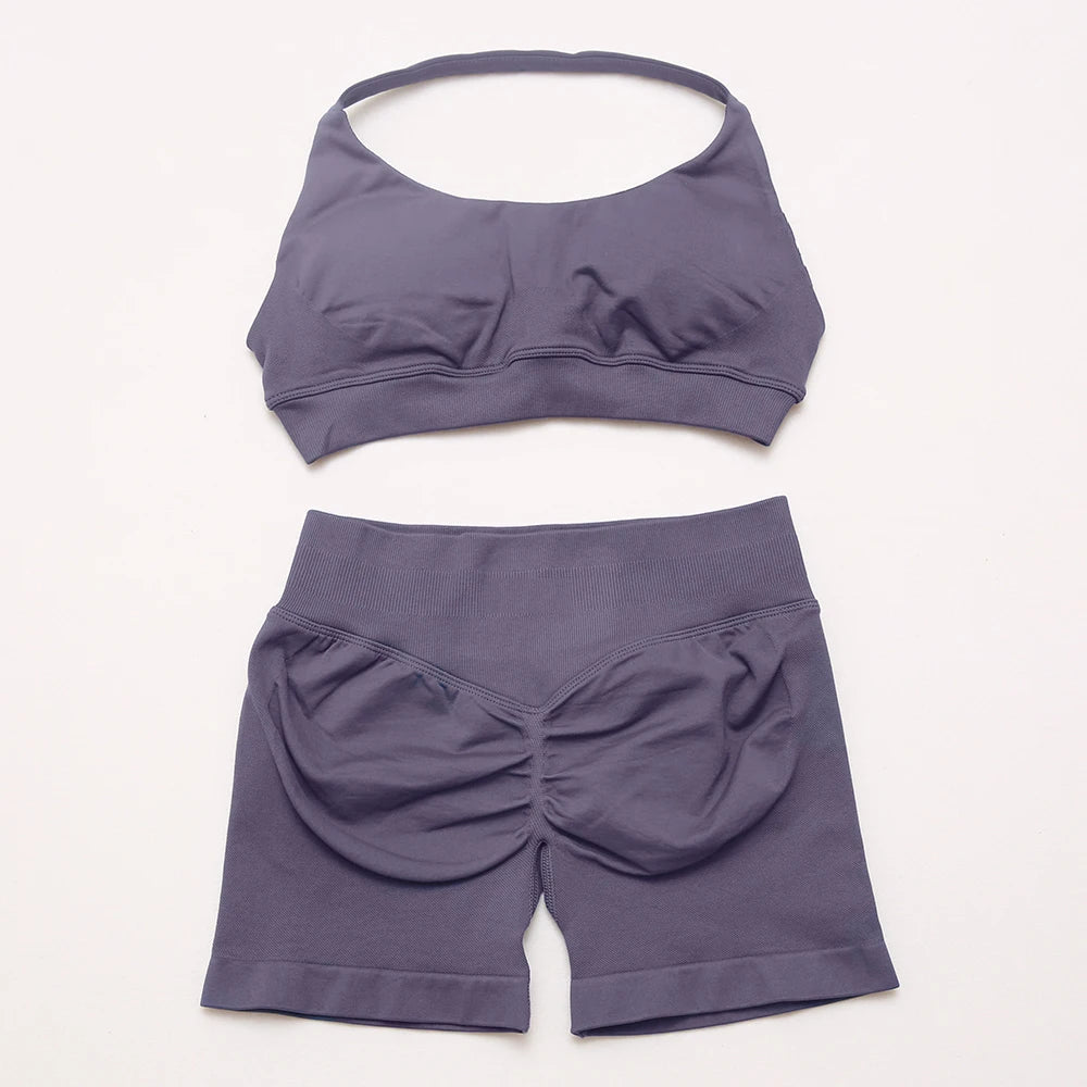 Women's Halter Bra And Shorts Yoga Set For Workout Outfits