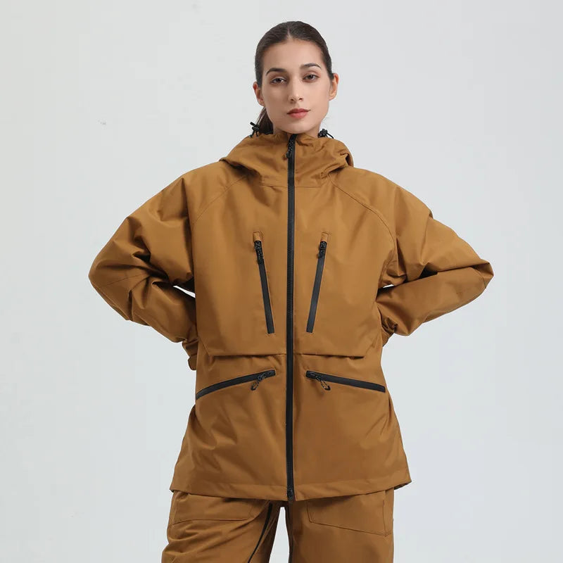 Hooded Long Sleeve Snow Sport Jacket with Front Closure