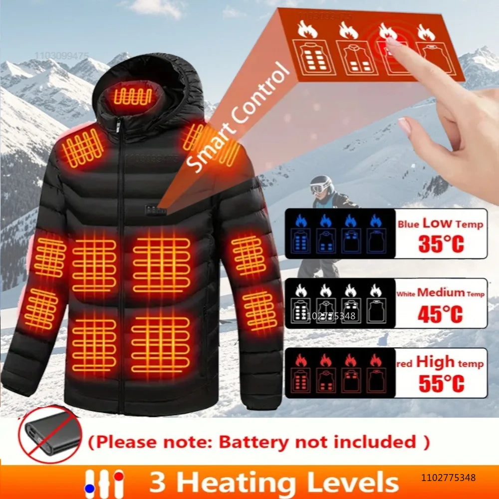 USB Heated Hooded Full Zip Long Sleeve Outdoor Jacket