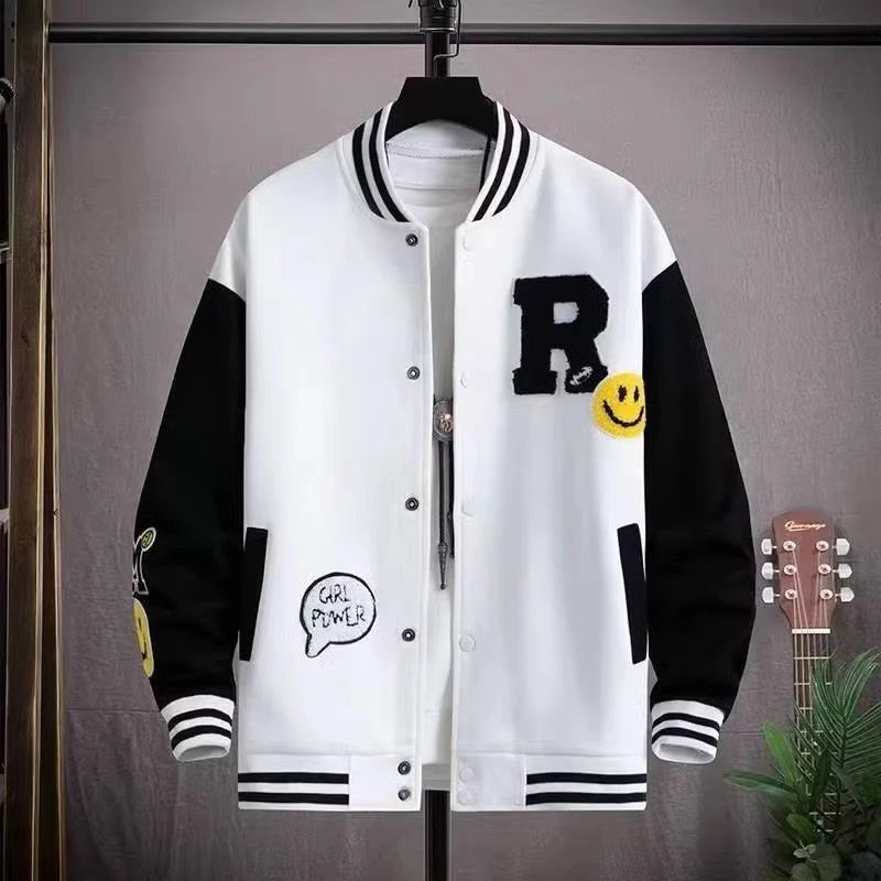 Graphic Long Sleeve Button Front Casual Varsity Style Jacket