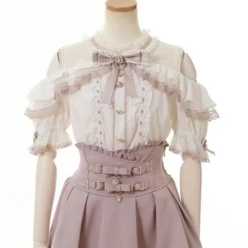 Women's Bow Front Ruffled Short Sleeve Blouse
