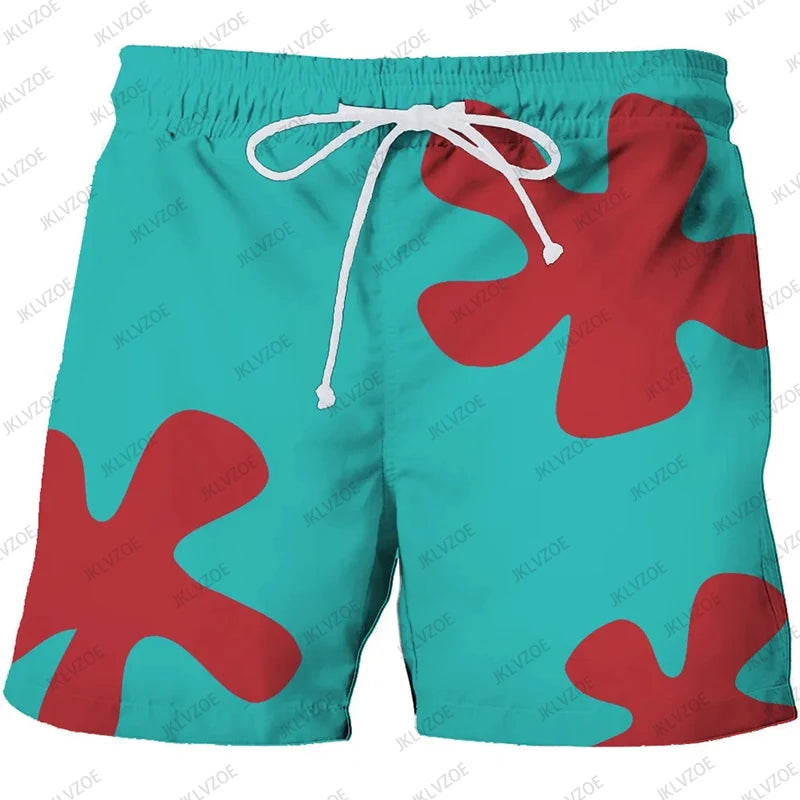 Men's Graphic Print Drawstring Elastic Waist Board Swim Shorts