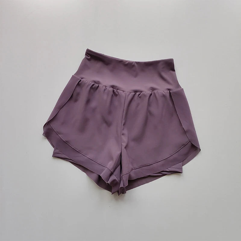 Women's High Waist Two Layer Nylon Blend Running Shorts