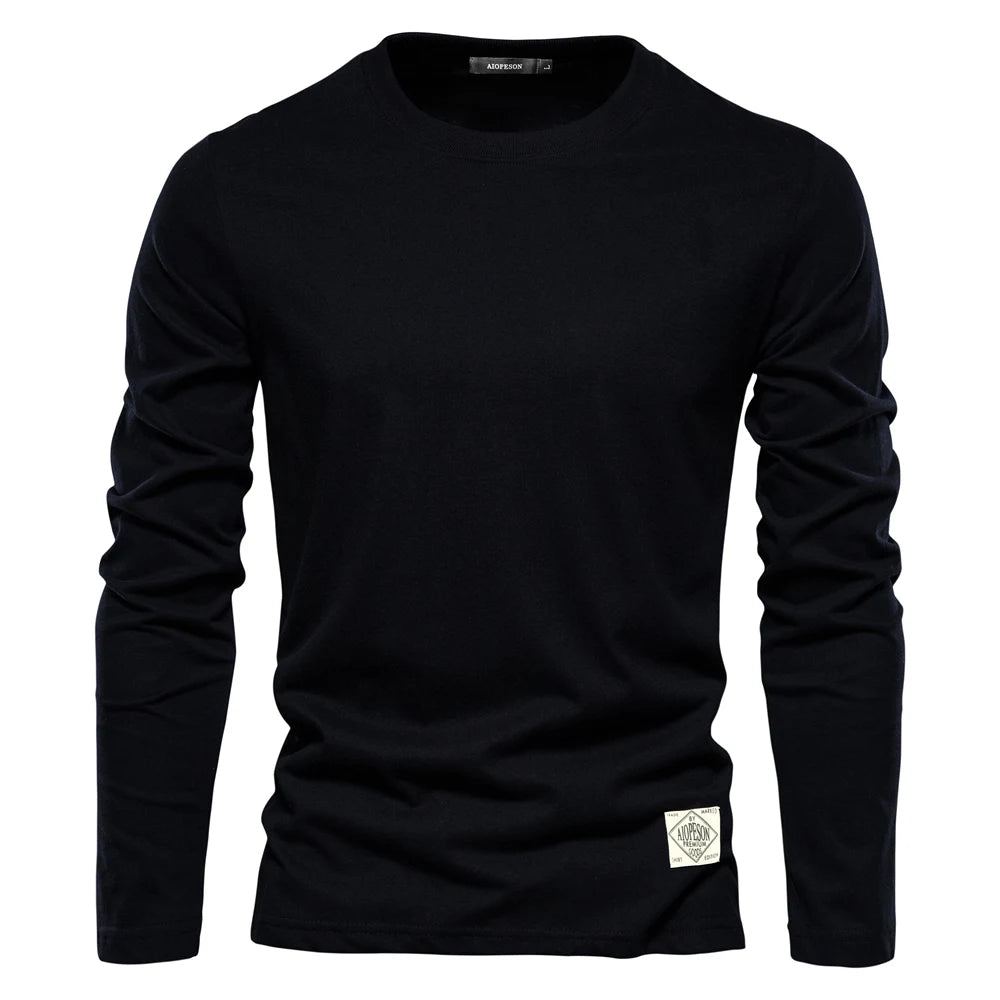 Men's Solid Cotton Crewneck Long-Sleeve T-Shirt