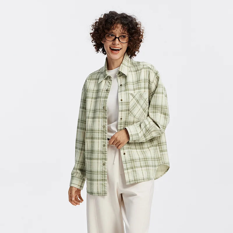 Women's Checked Relaxed Long Sleeve Button Front Overshirt