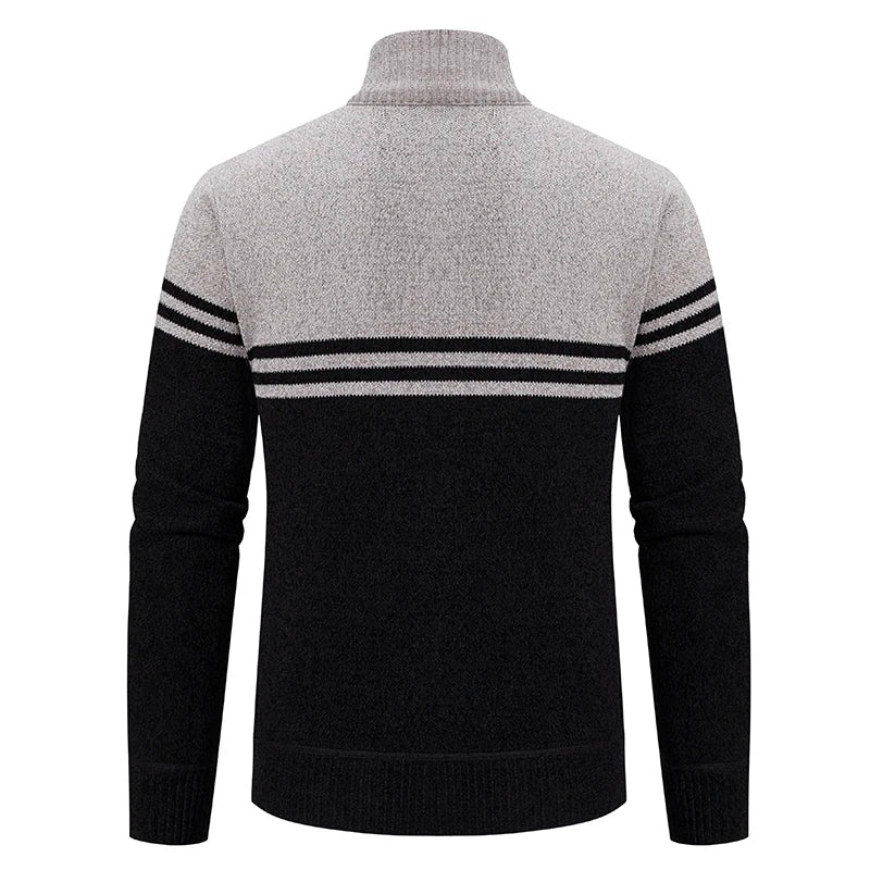 Men's Contrast Stripe Zip Front Knit Cardigan