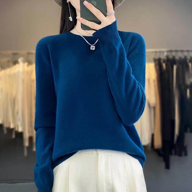 Women's Fluffy Round Neck Long Sleeve Sweater Casual Knit Layer