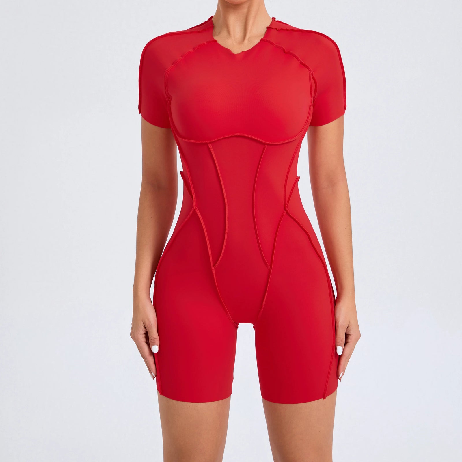 Women's Short Sleeve Back Cutout Short Workout Romper