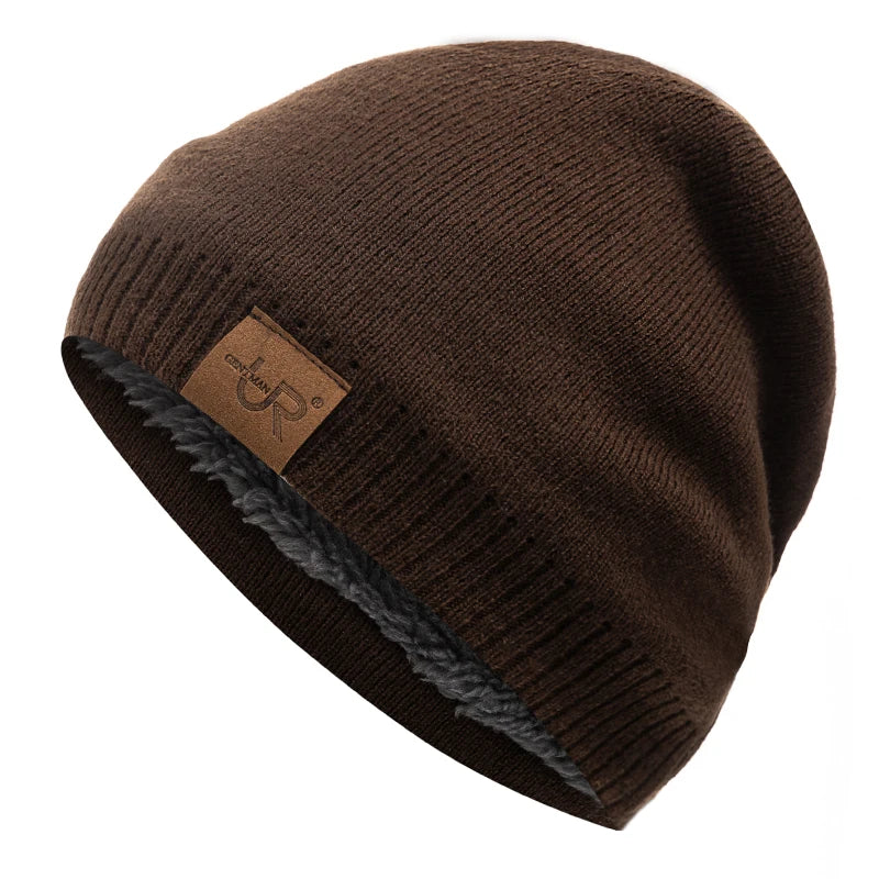 Solid Knit Beanie with Small Patch and Folded Edge