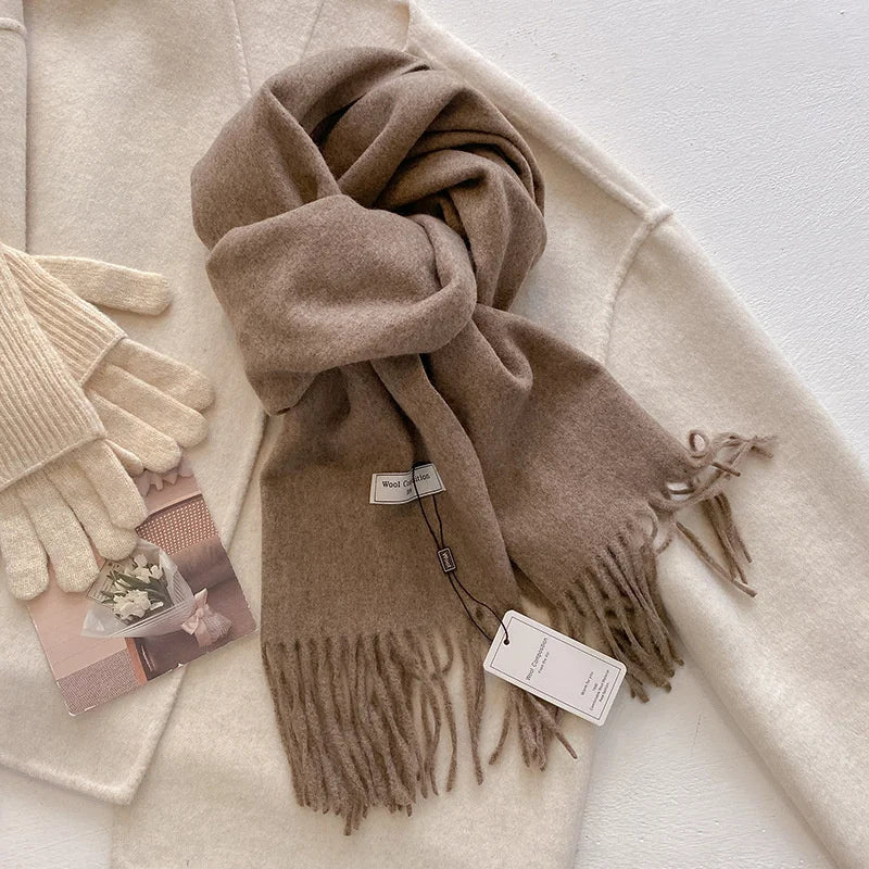 Solid Long Fringed Scarf for Draped Neck Styling