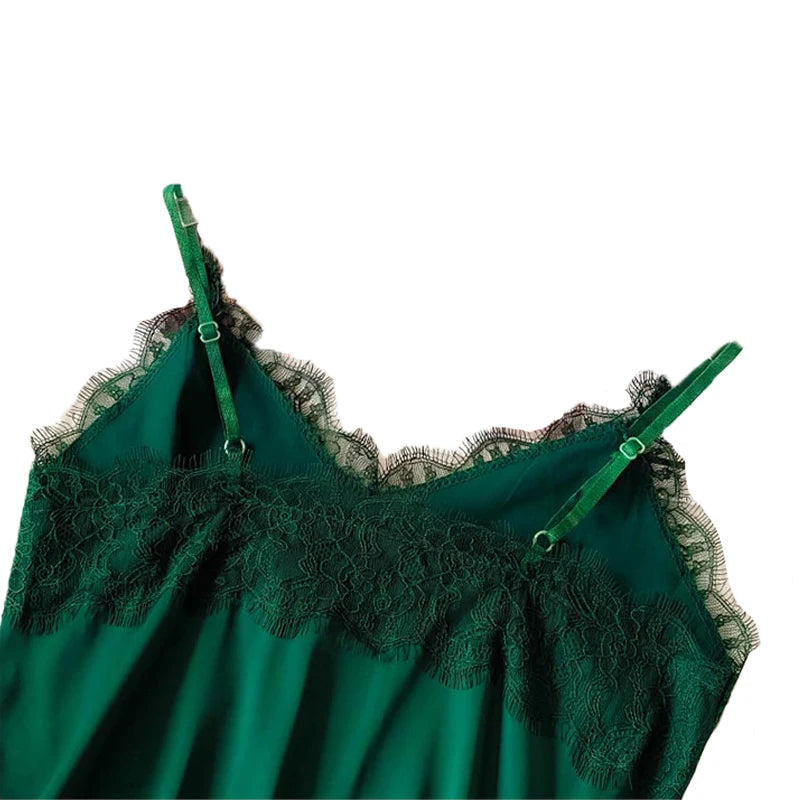 Women's Lace Trim Satin Polyester Camisole with Thin Straps and V Neck