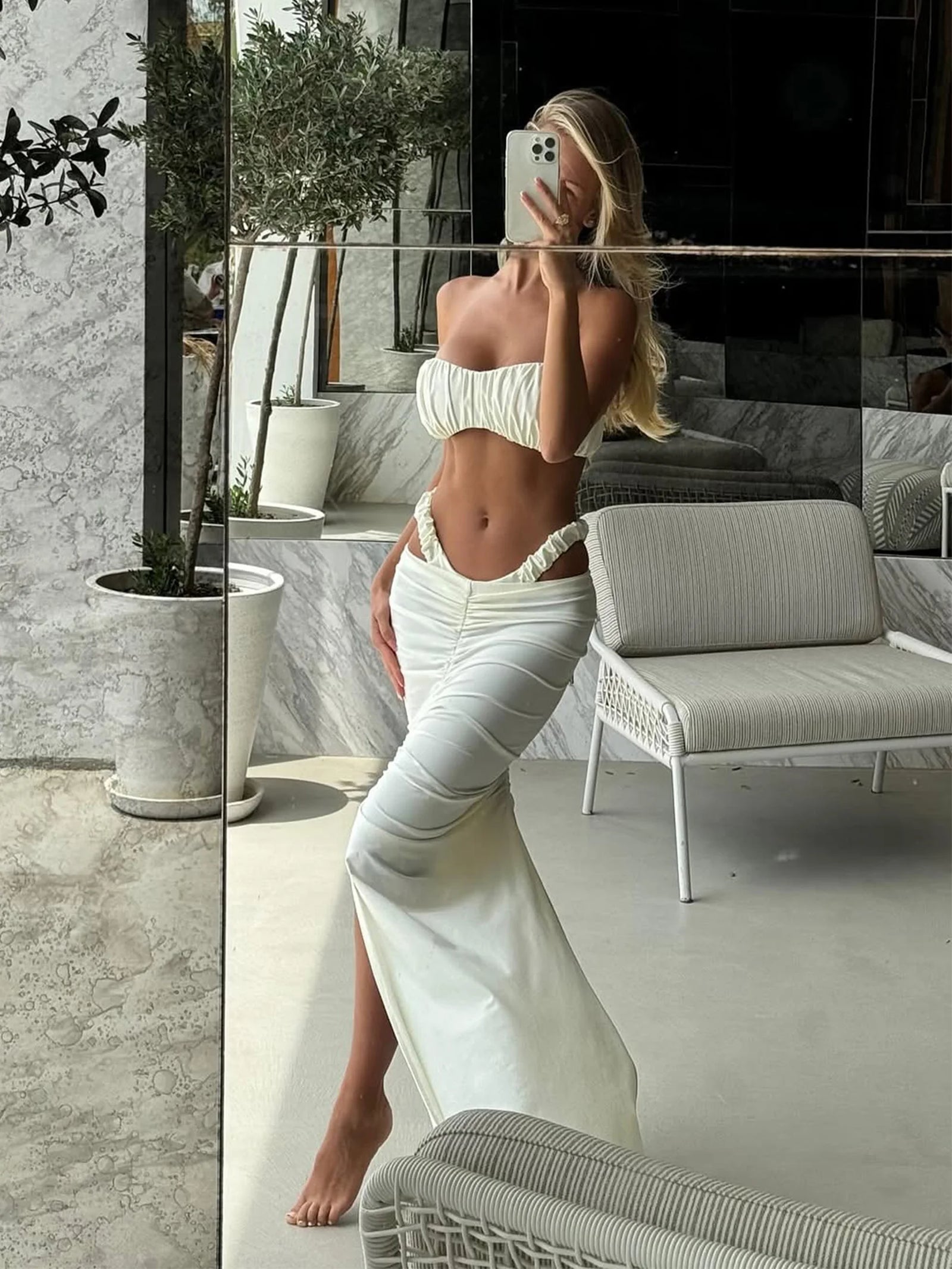 Ruched Bandeau Bikini with Maxi Skirt