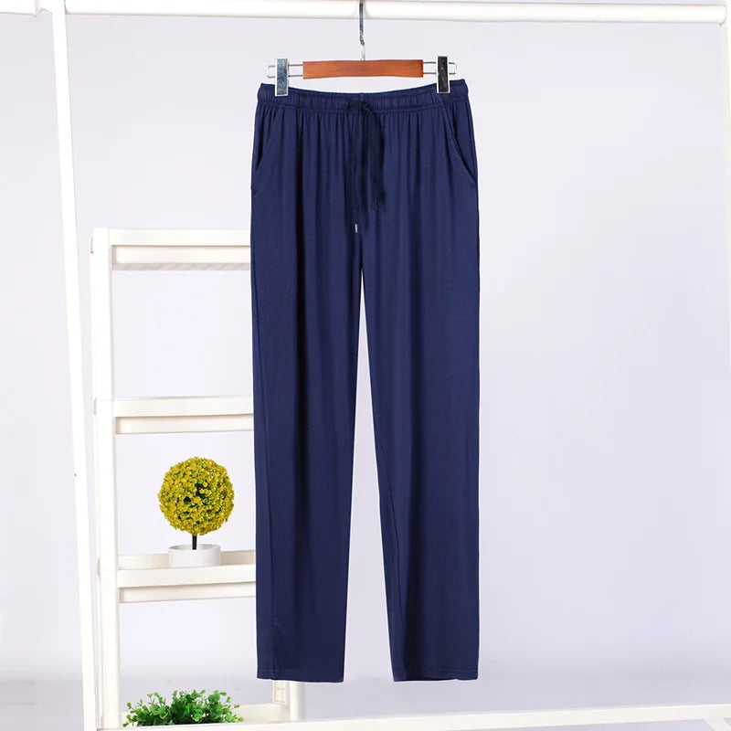 Men's Solid Elastic Waist Long Lounge Pants for Home Wear