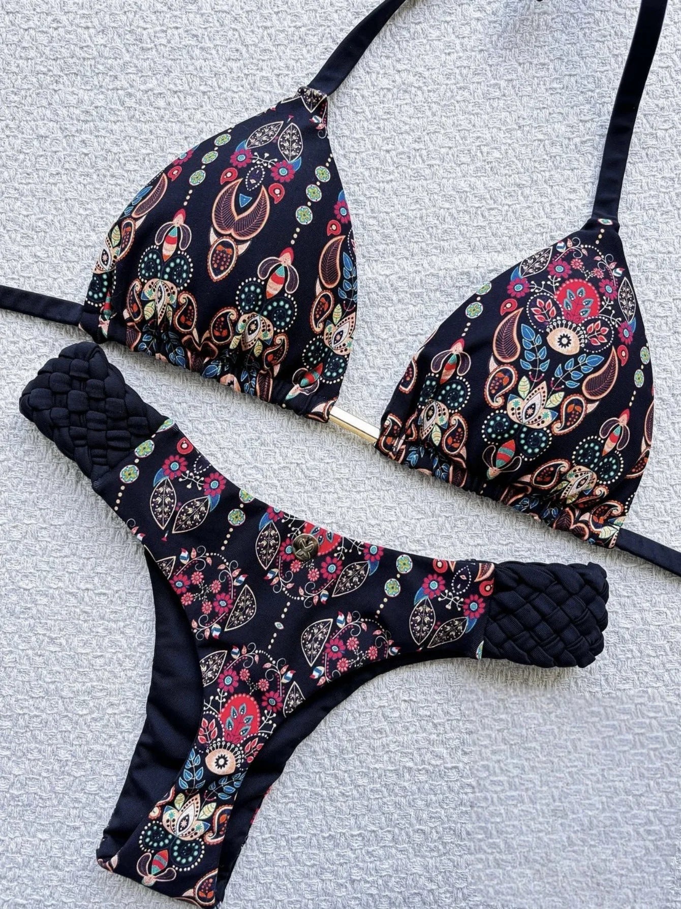 Printed Halter Thong Bikini