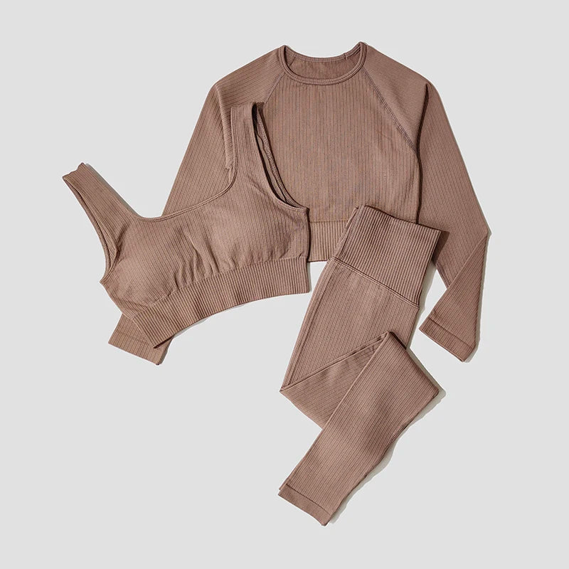 Women's Long Sleeve Crop Top And Leggings Yoga Set