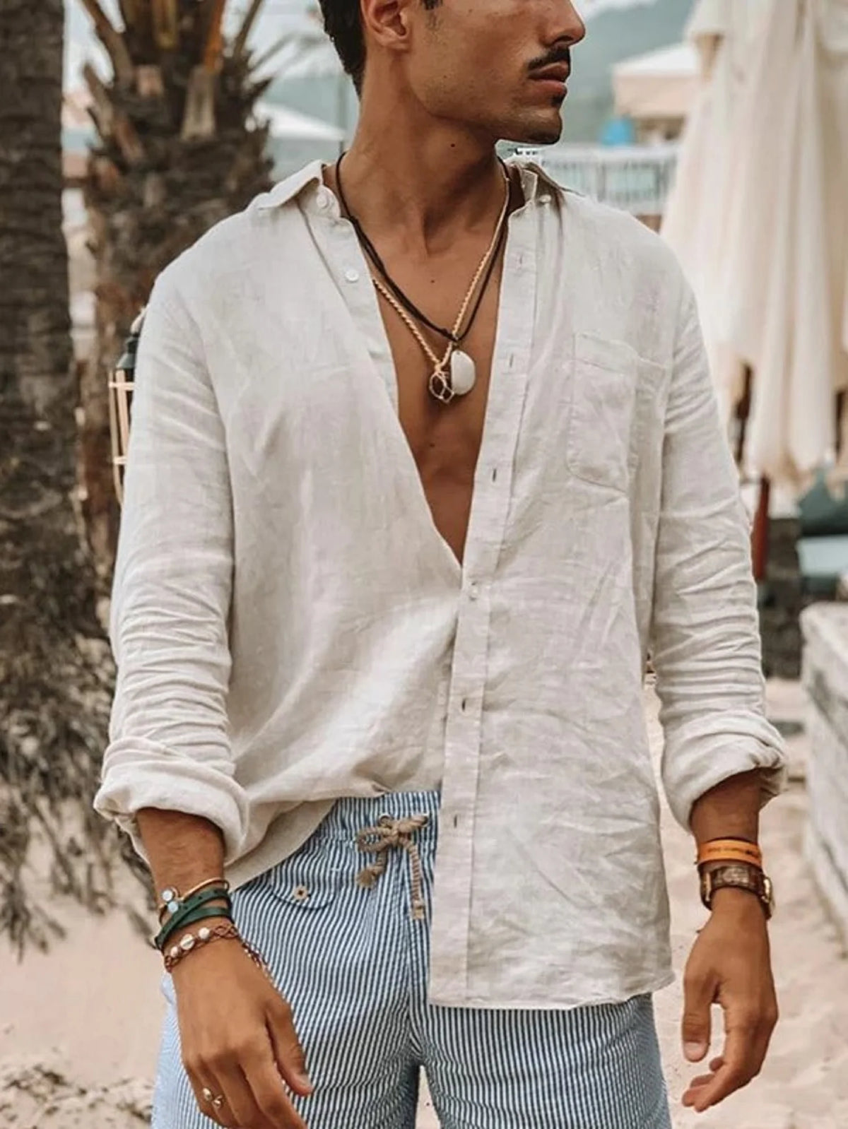 Men's Solid Cotton-Blend Long-Sleeve Button-Front Shirt