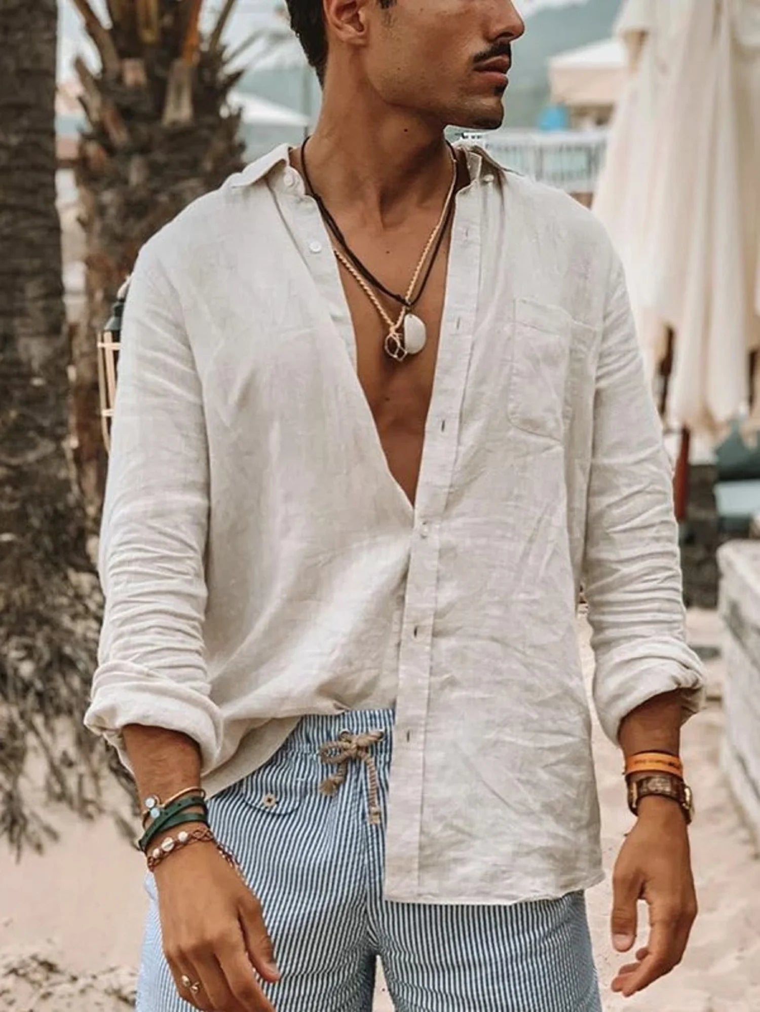 Men's Solid Cotton-Blend Long-Sleeve Button-Front Shirt