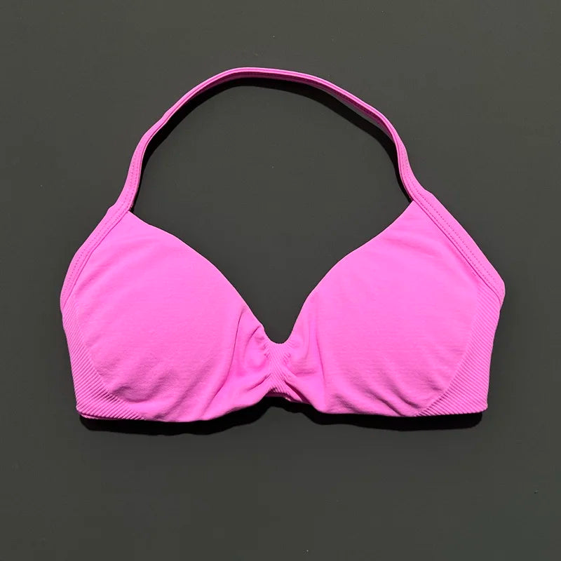 Women's Ruched Halter Neck Sports Bra