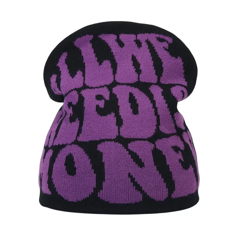 Graphic Knit Beanie with Letter and Pattern Style Options