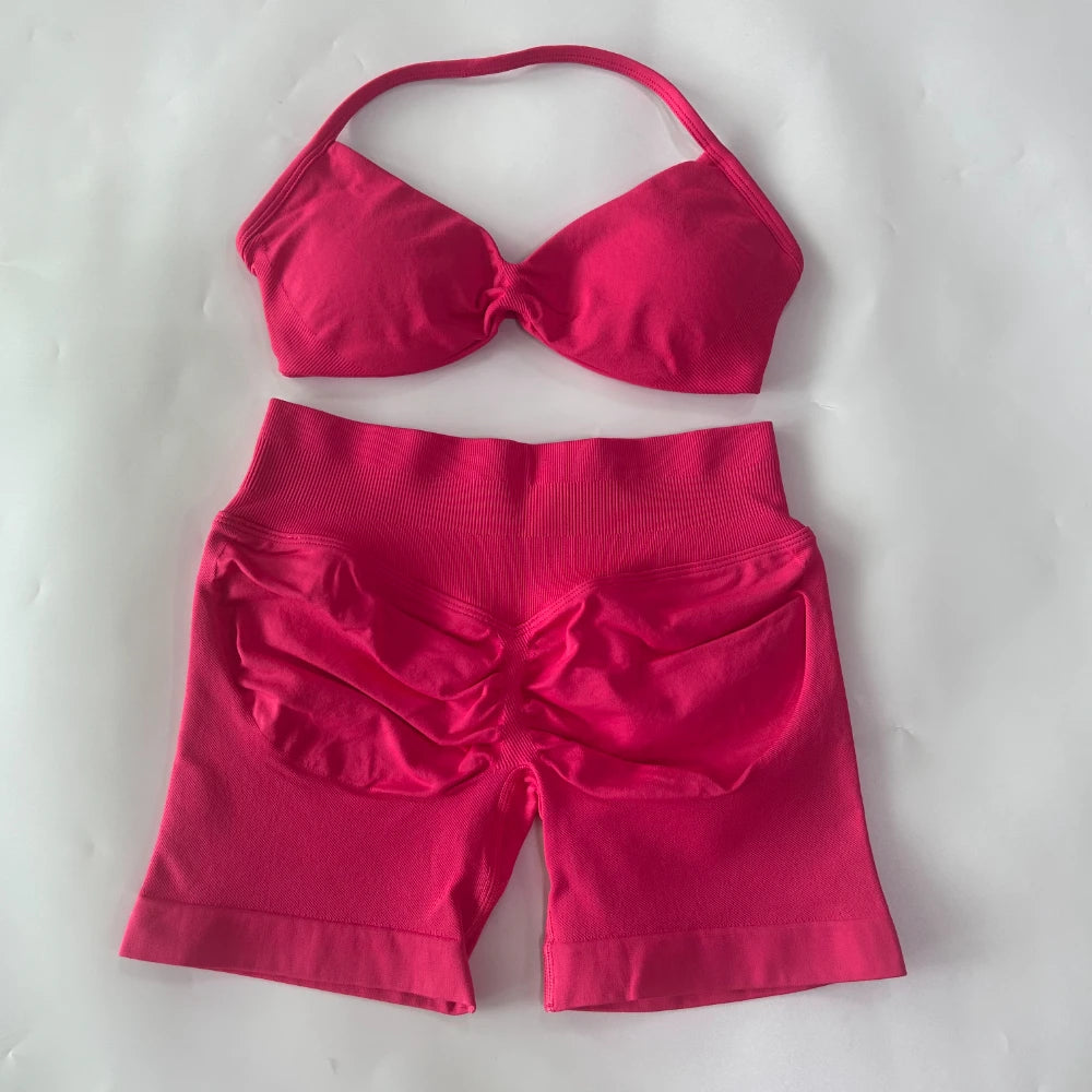 Women's Thin Strap Bra And Shorts Yoga Set