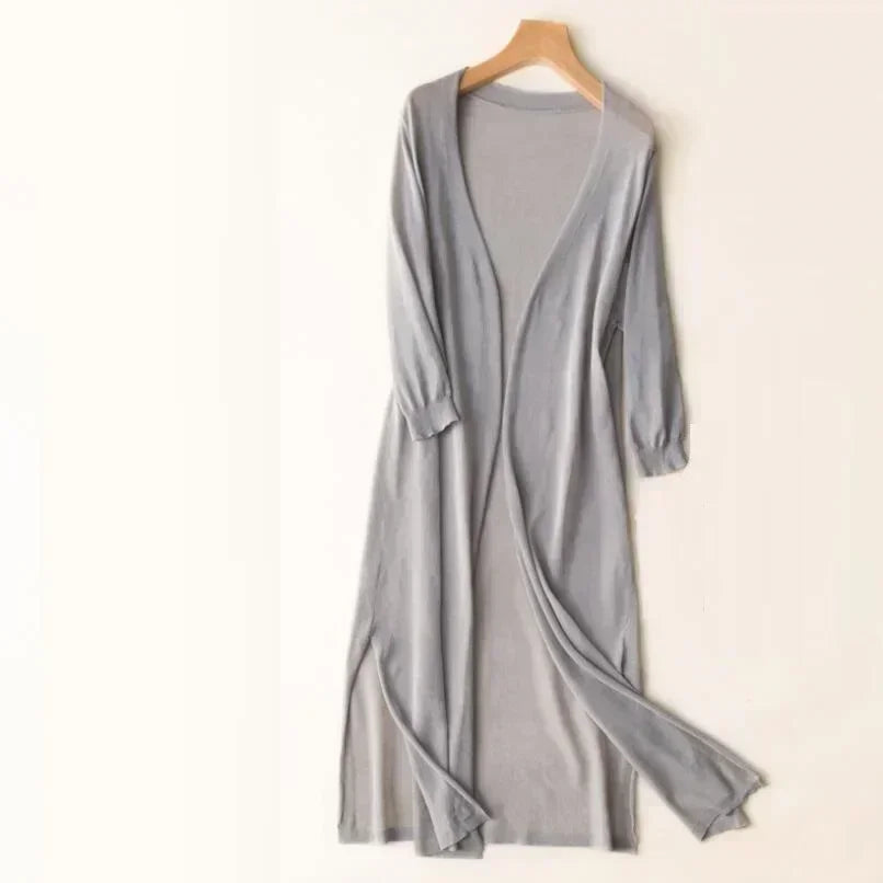 Women's Long Open Front Knit Cardigan Casual Knit Layer