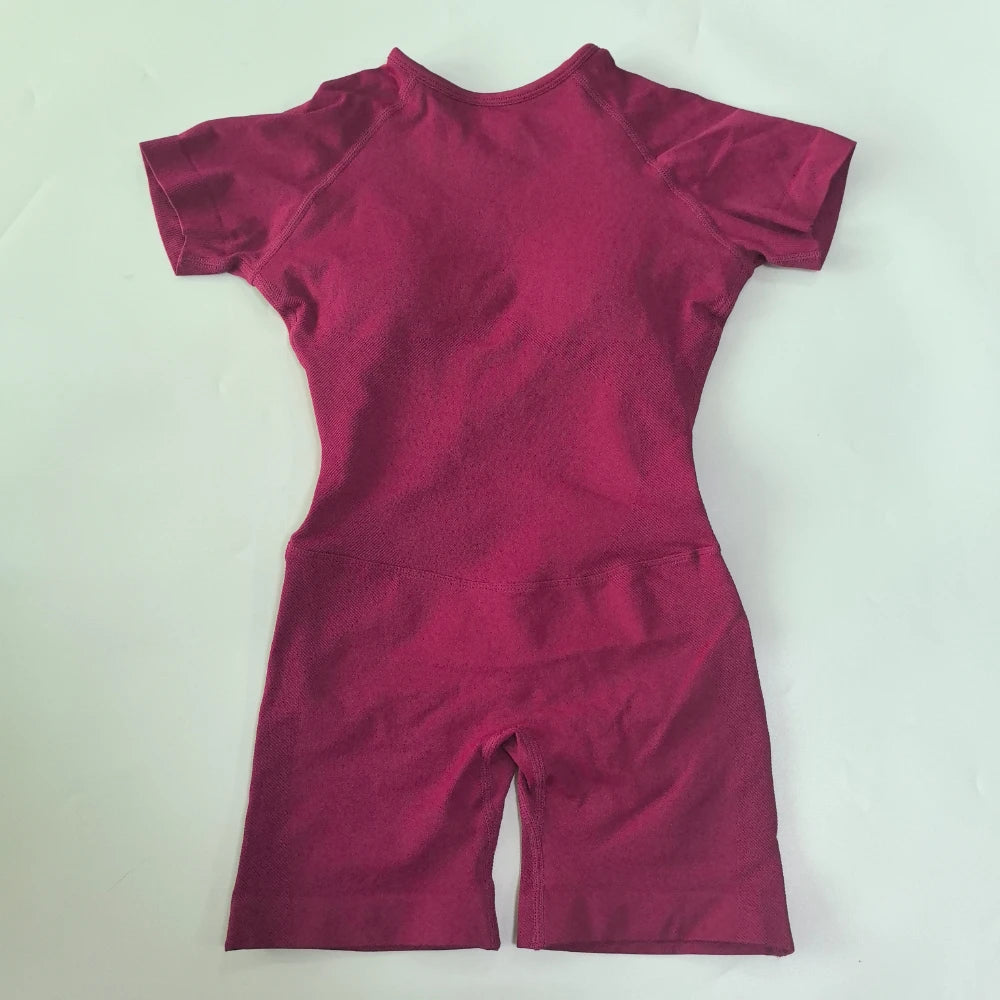 Women's Short Sleeve Polyester Blend Workout Romper with Open Back