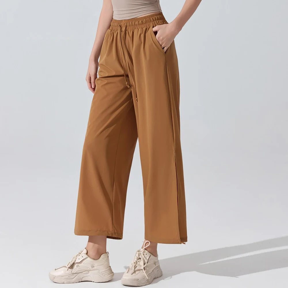 Women's High Waist Workout Pants with Wide Harem Legs and Cuffed Ankles