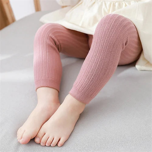 Children's Solid Ribbed Leggings with Full Length Footless Shape