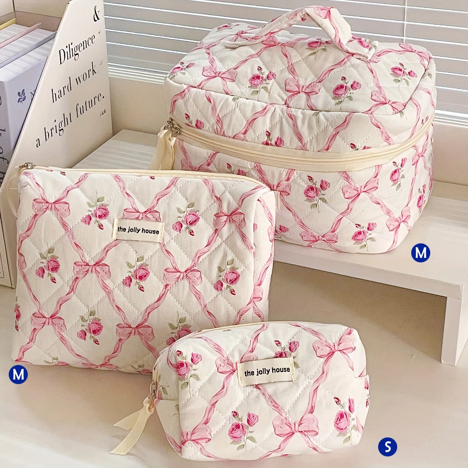 Printed Quilted Toiletry Bag with Zippered Size Options