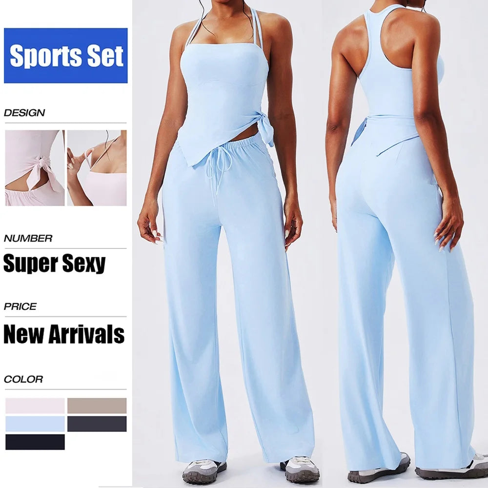 Women's Sleeveless Crop Top and Pants Workout Set