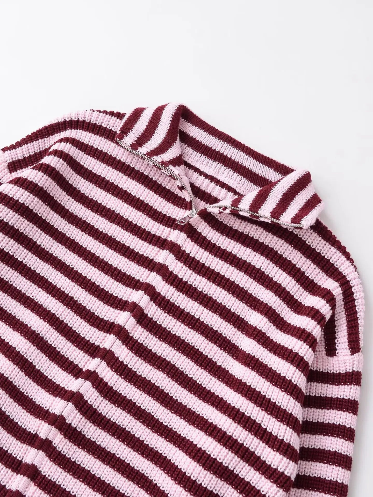 Women's Striped Full Zip Cardigan Casual Knit Layer