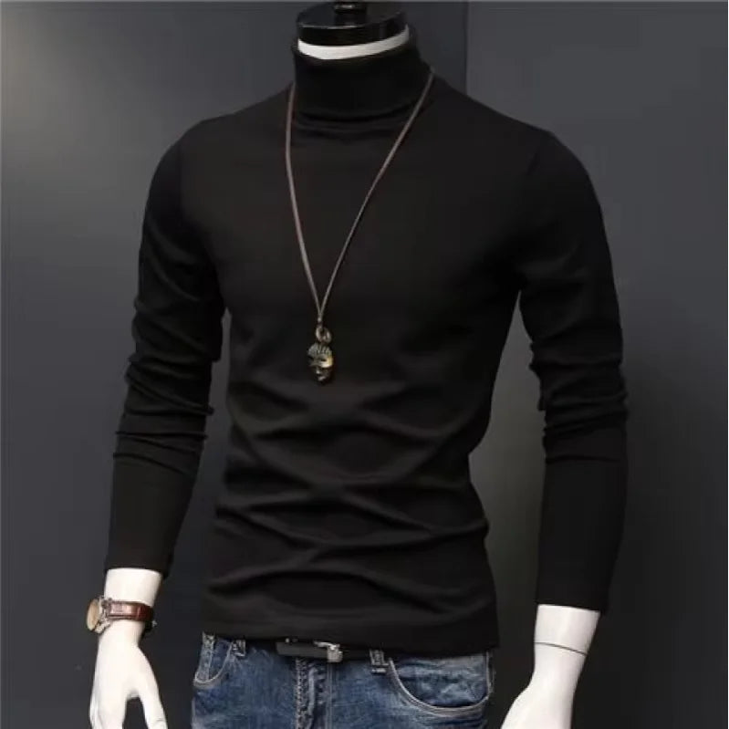 Men's Solid High-Neck Long-Sleeve Fitted Base-Layer Top