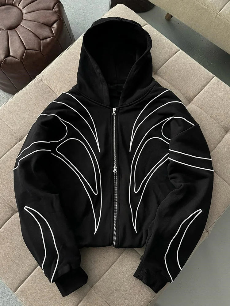 Line Graphic Long Sleeve Full Zip Casual Hoodie