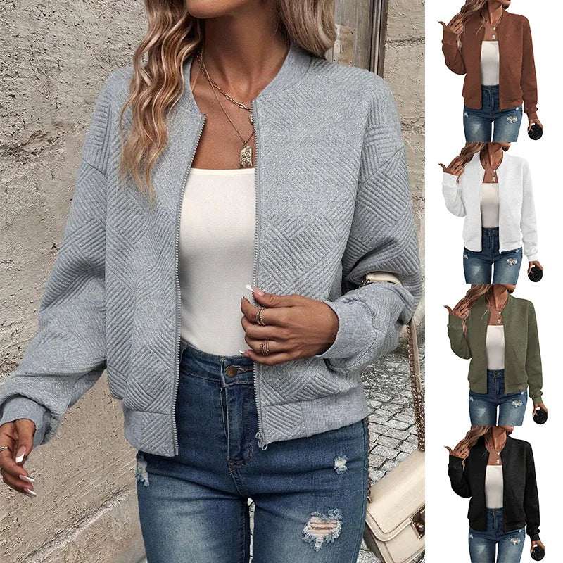 Women's Baseball-Collar Zip-Front Jacket