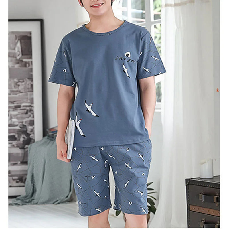 Men's Graphic Short Sleeve Top and Shorts Lounge Pajama Set