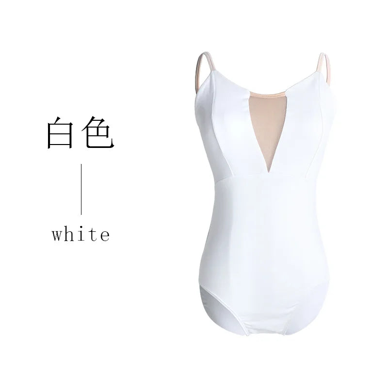 Women's Deep V Camisole Ballet Leotard with Low Back Design