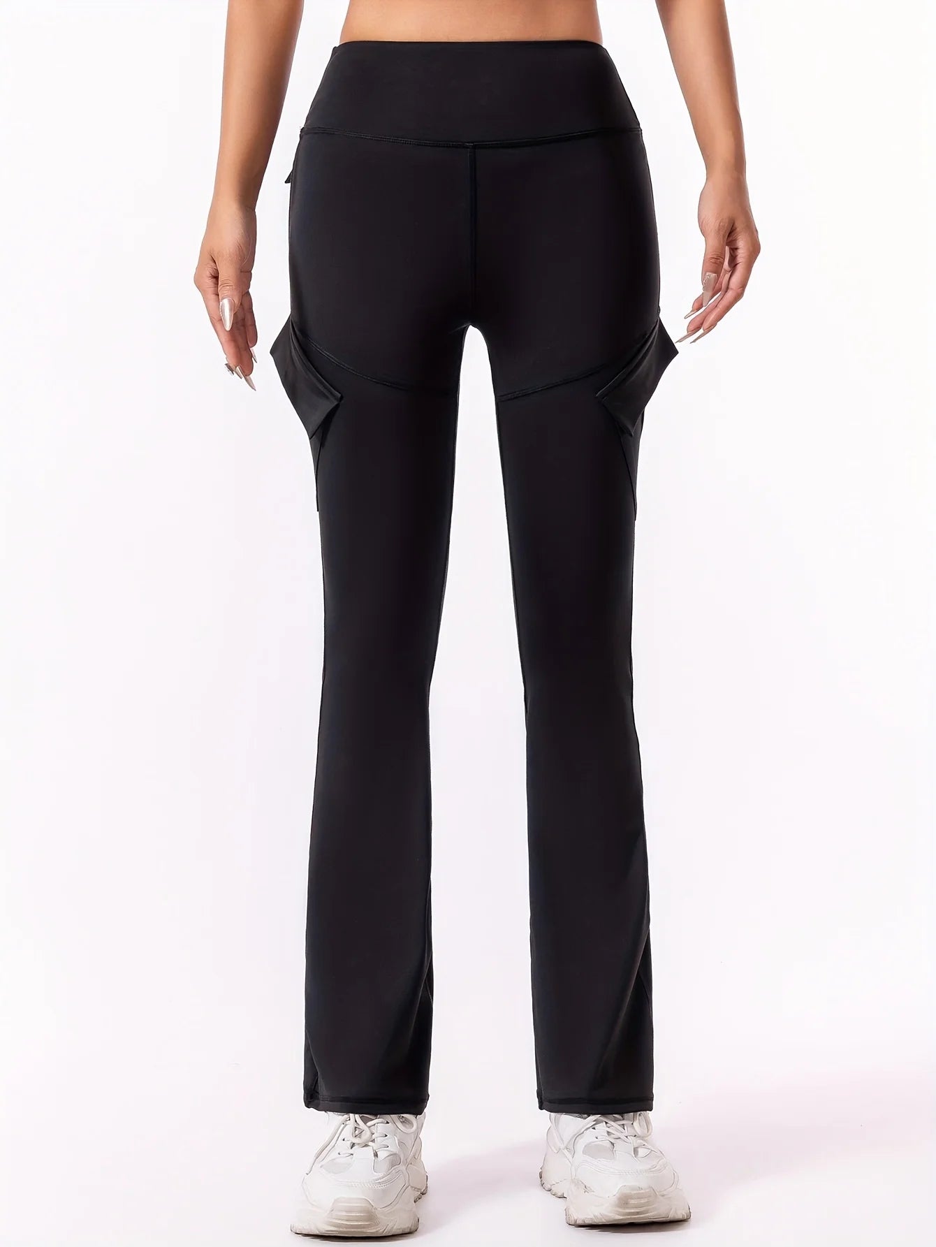 Women's Black Flared Pants with Back Pockets and Fitted Upper Legs