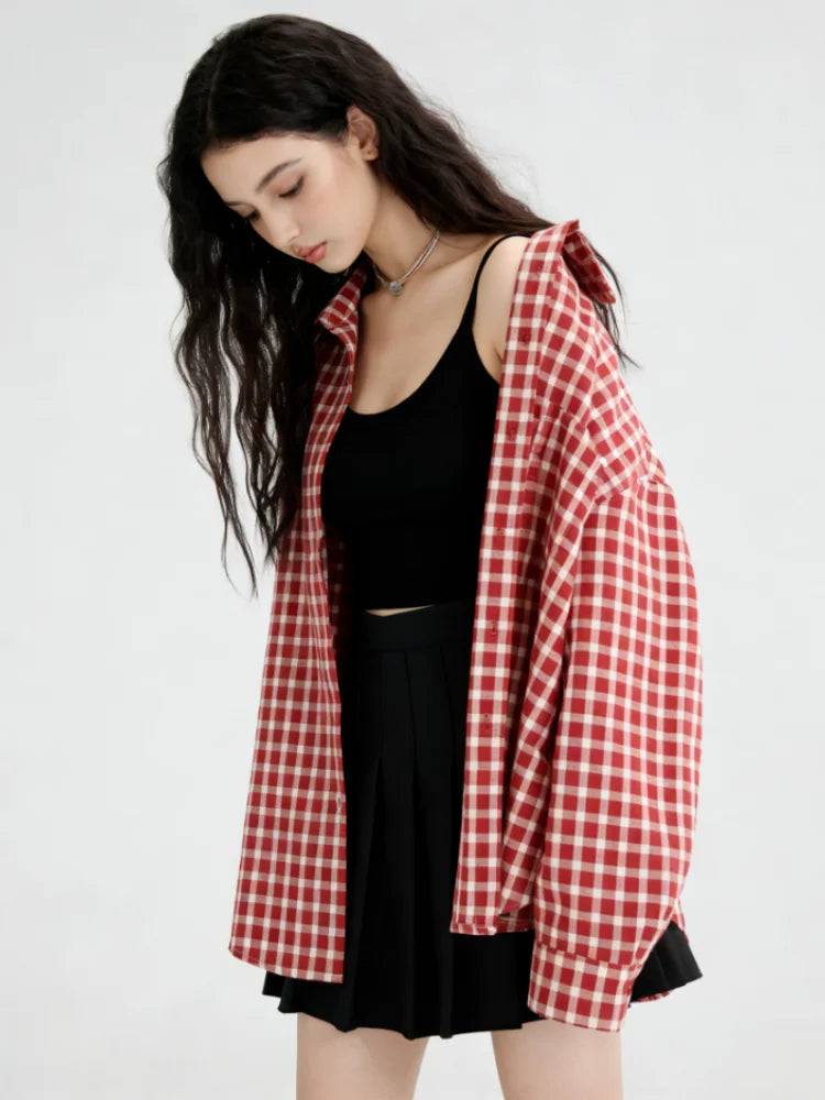 Women's Checked Relaxed Long Sleeve Button Front Shirt