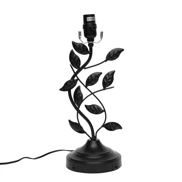 French Romantic Flower Desktop Decorative Light Home Living Room Bedside Table Black Leaf Table Lamps USB
