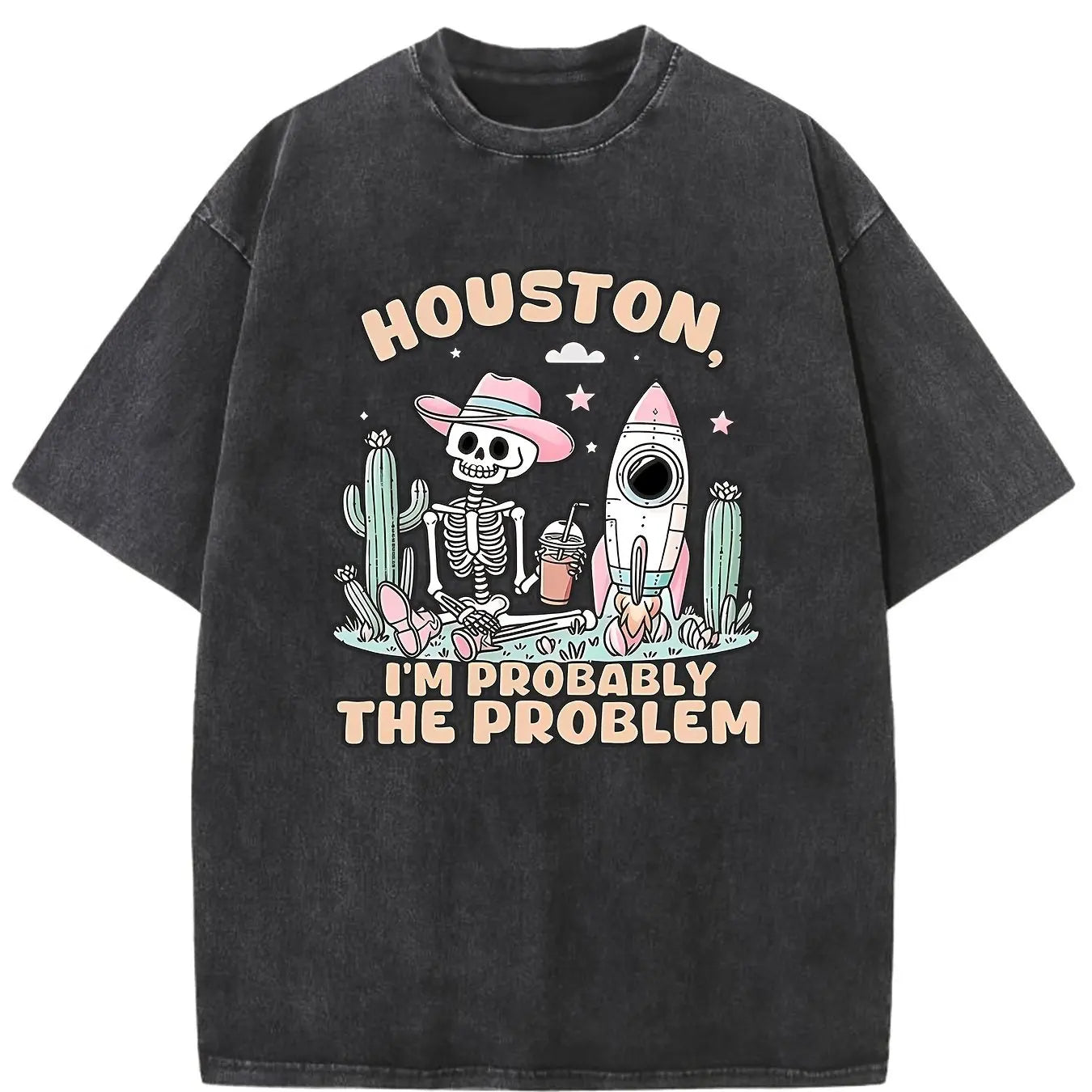 Creative Print Retro Washed High-quality Cotton Pattern T-shirt Men's T-shirt Summer Round Neck Top Short Sleeved