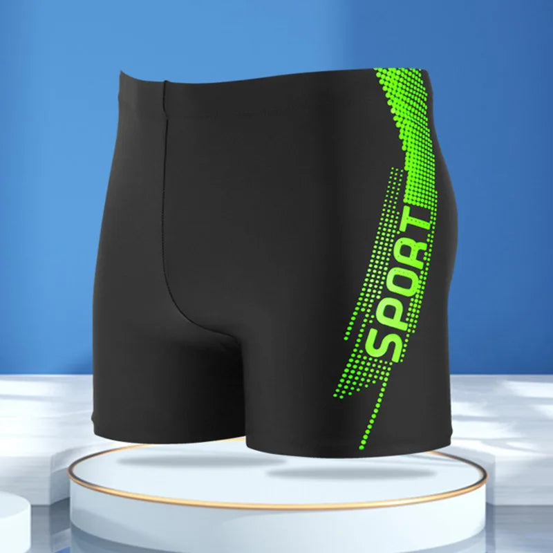 Men's Swim Shorts with Sport Print and Drawstring for Beach and Pool Wear