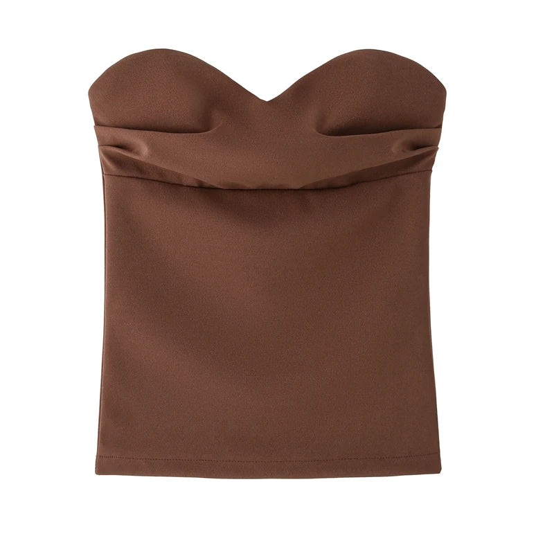 Women's Strapless Sweetheart Crop Top or Wide Leg Pants in Solid Colors