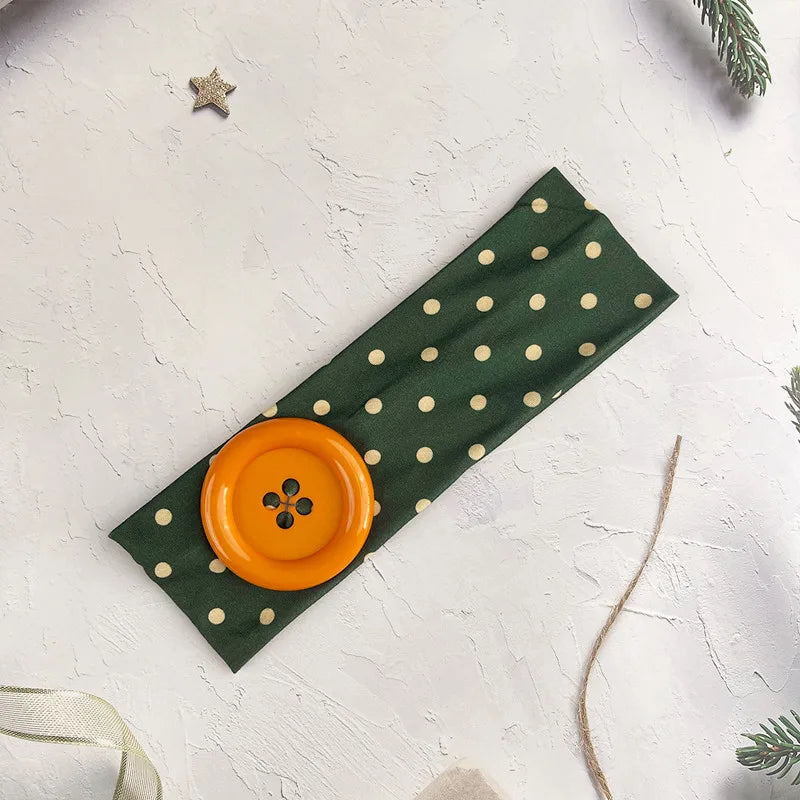 Polka Dot and Button Style Fabric Headband for Hair Styling