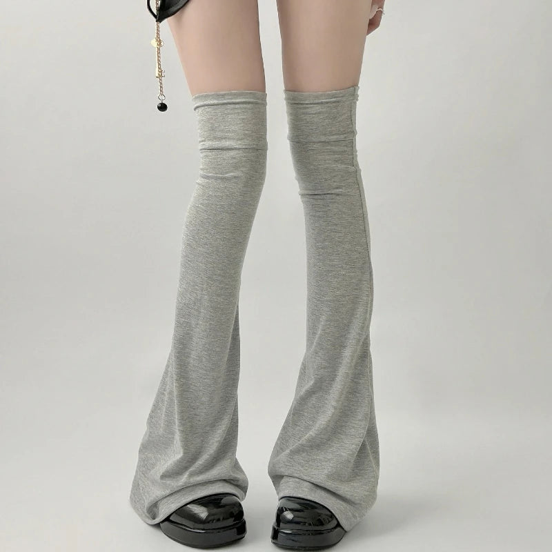 Solid Flared Over Knee Leg Warmers with Knit Texture