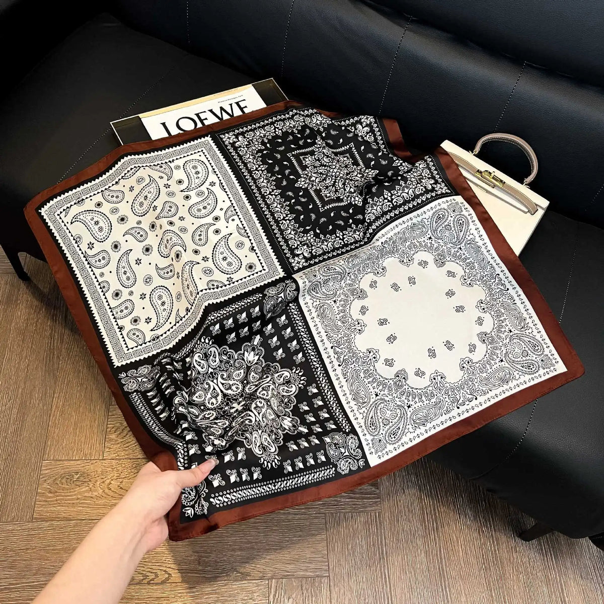 Patterned Square Scarf with Paisley and Houndstooth Style Options